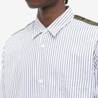 Comme Des Garçons Homme Men's Cotton Stripe Nylon Panel Shirt in White/Blue/Khaki