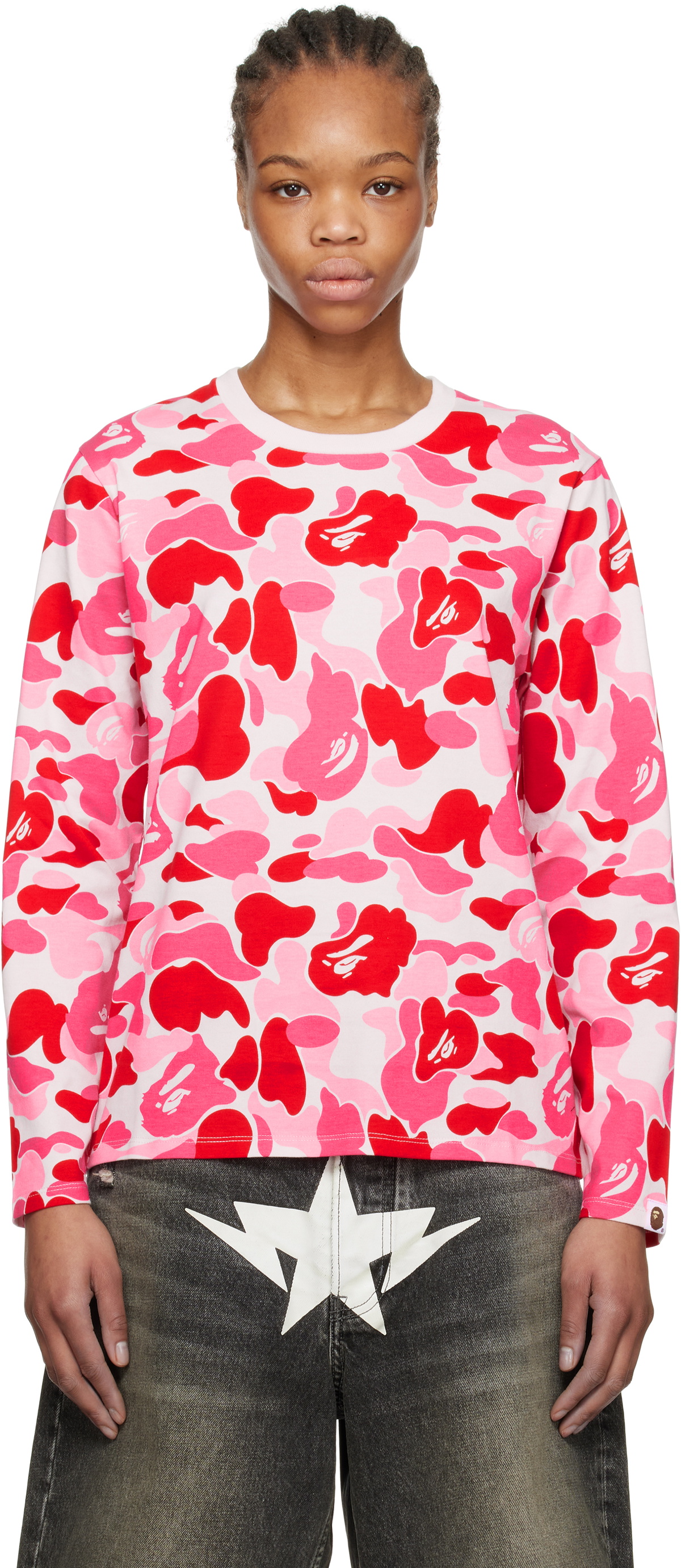 A Bathing Ape Men ABC Camo Milo On Big Ape Tee white pink