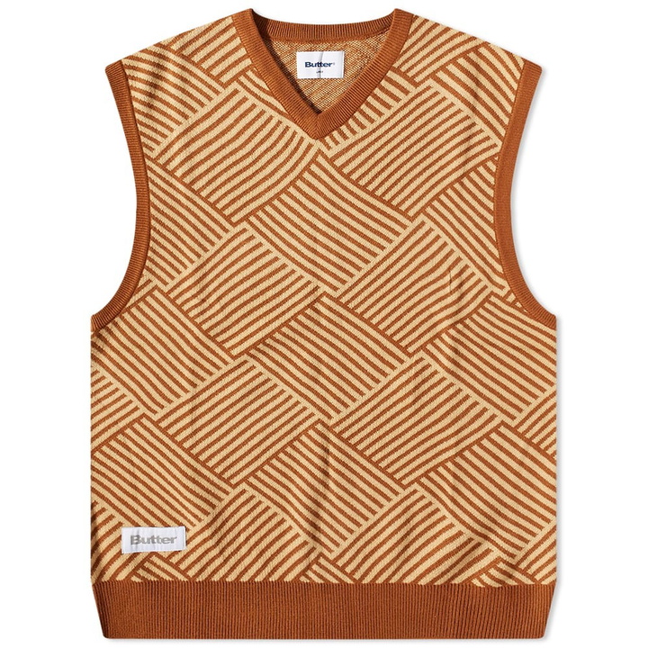 Photo: Butter Goods Men's Parquet Knit Vest in Brown/Tan