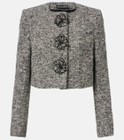 Oscar de la Renta Floral-appliqué cotton-blend tweed jacket