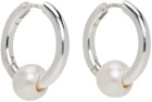 Hatton Labs SSENSE Exclusive Silver Pearl Huggie Earrings