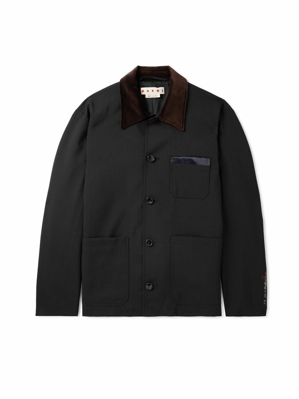 Photo: Marni - Cotton Velvet and Satin-Trimmed Grain de Poudre Wool Jacket - Black