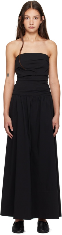 Photo: St. Agni Black Gathered Strapless Tie Back Maxi Dress