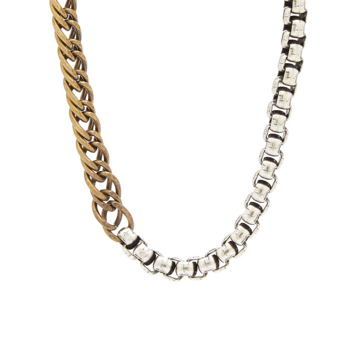 アクセサリー DRIES VAN NOTEN Chain Link Necklace Dries Van Noten Men's Mixed Metal Chain Necklace in Silver/Brass