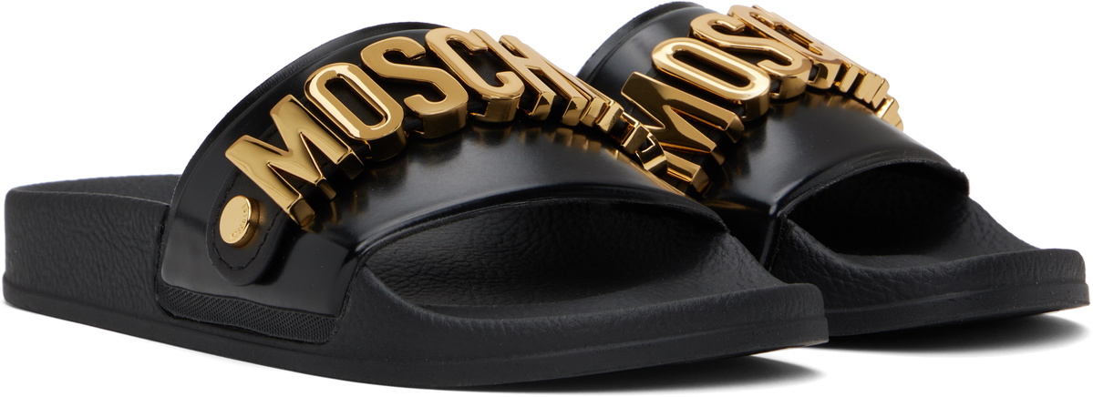 Moschino Black Lettering Logo Pool Slides