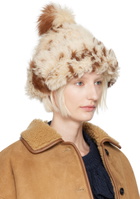 Cawley Off-White & Brown Bobble Shearling Beanie