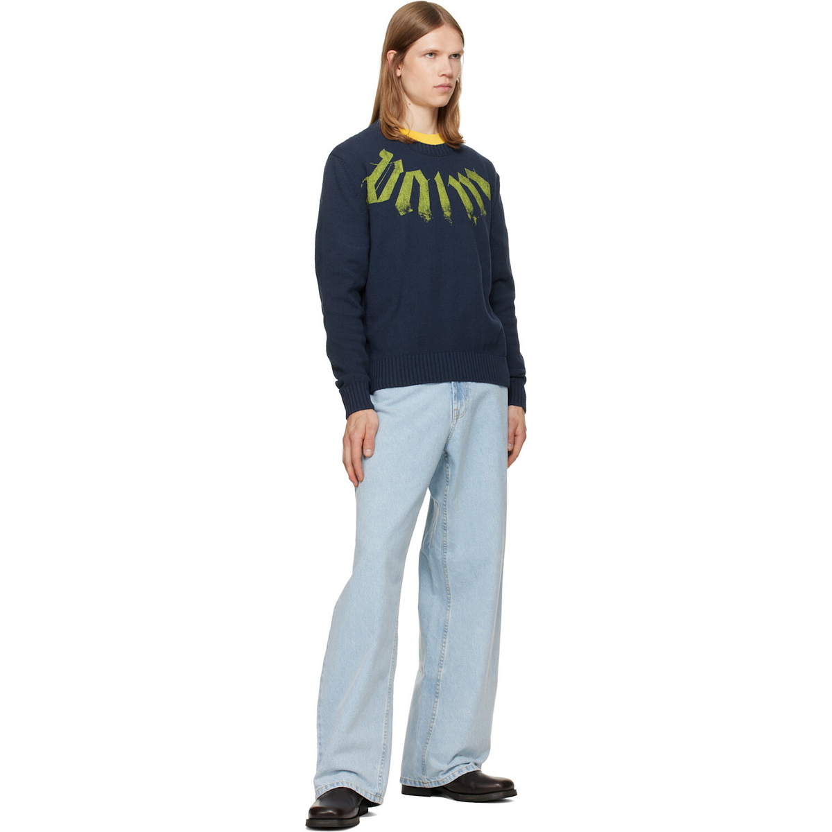 Palm Angels Blue Curved Logo Loose Jeans