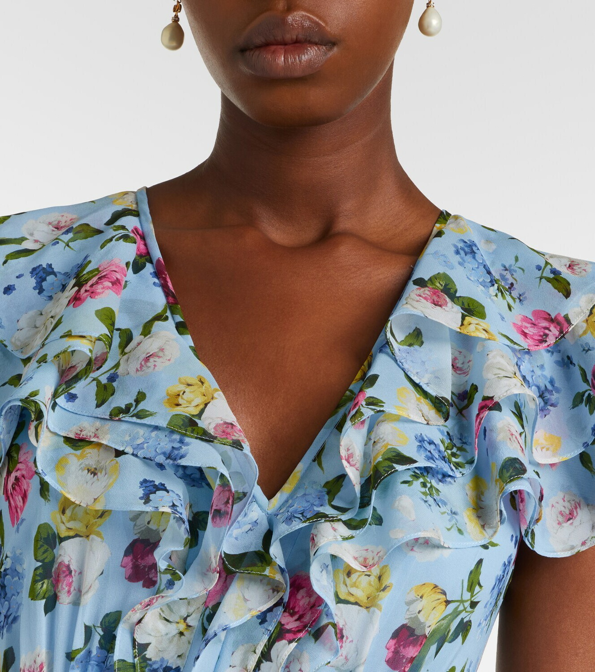 Carolina Herrera Floral ruffled silk gown