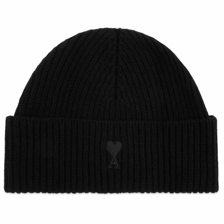 Photo: AMI Paris Men's Felted Merino Wool Knit Beanie in Noir/Noir 