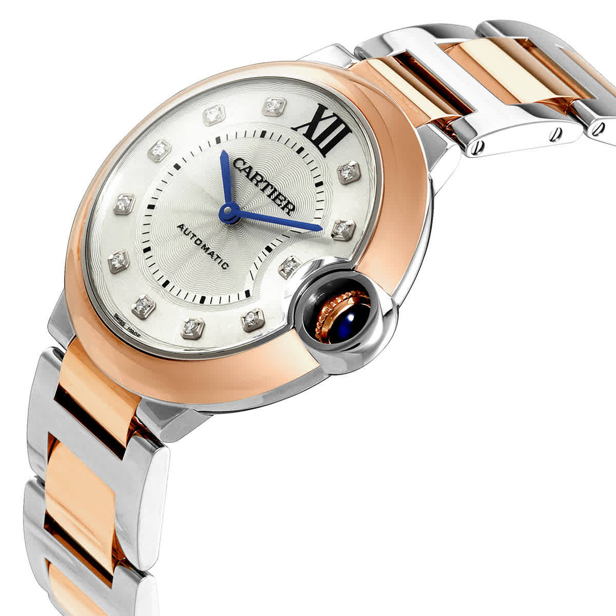 Cartier Ballon Bleu Automatic Silver Diamond Dial Steel and 18K Pink Gold Ladies Watch W3BB0007