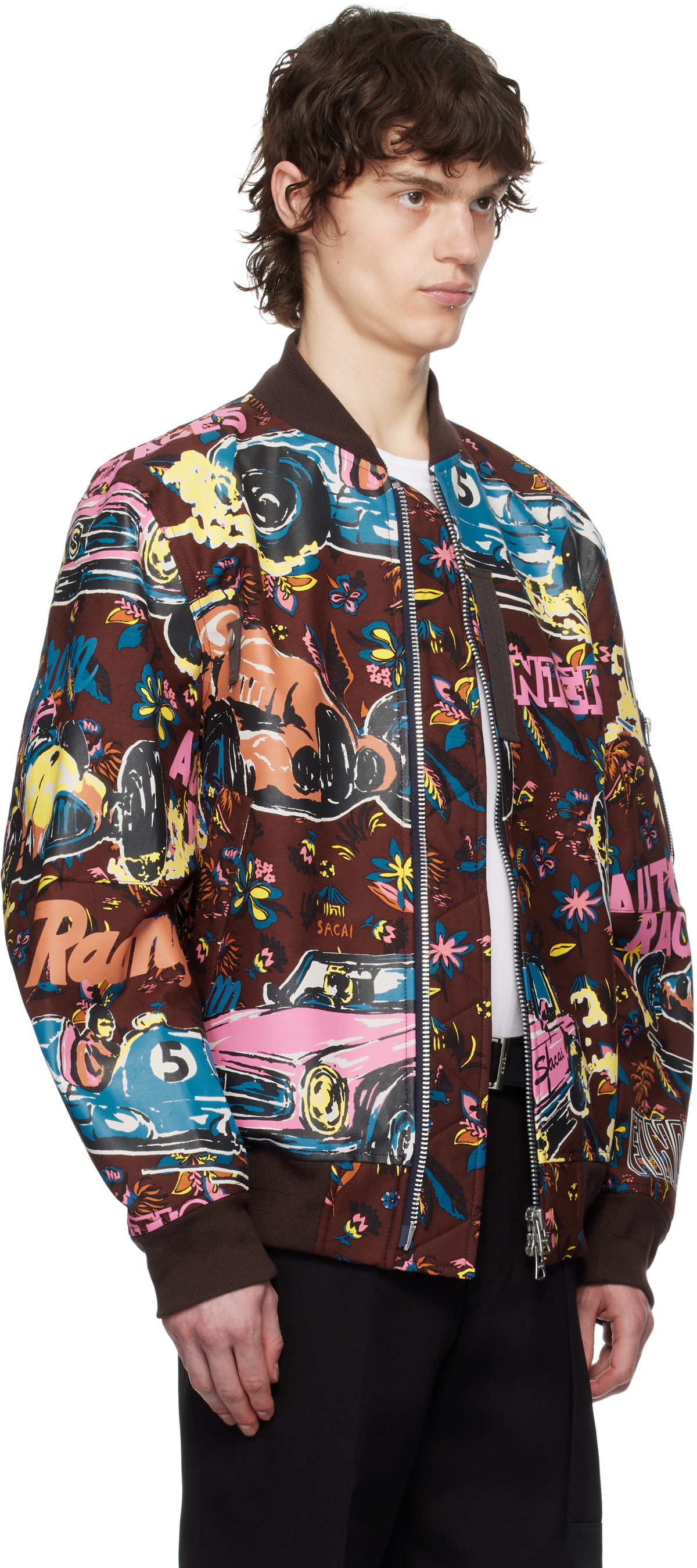 sacai Multicolor Car Race Tropical Print Bomber Jacket Sacai