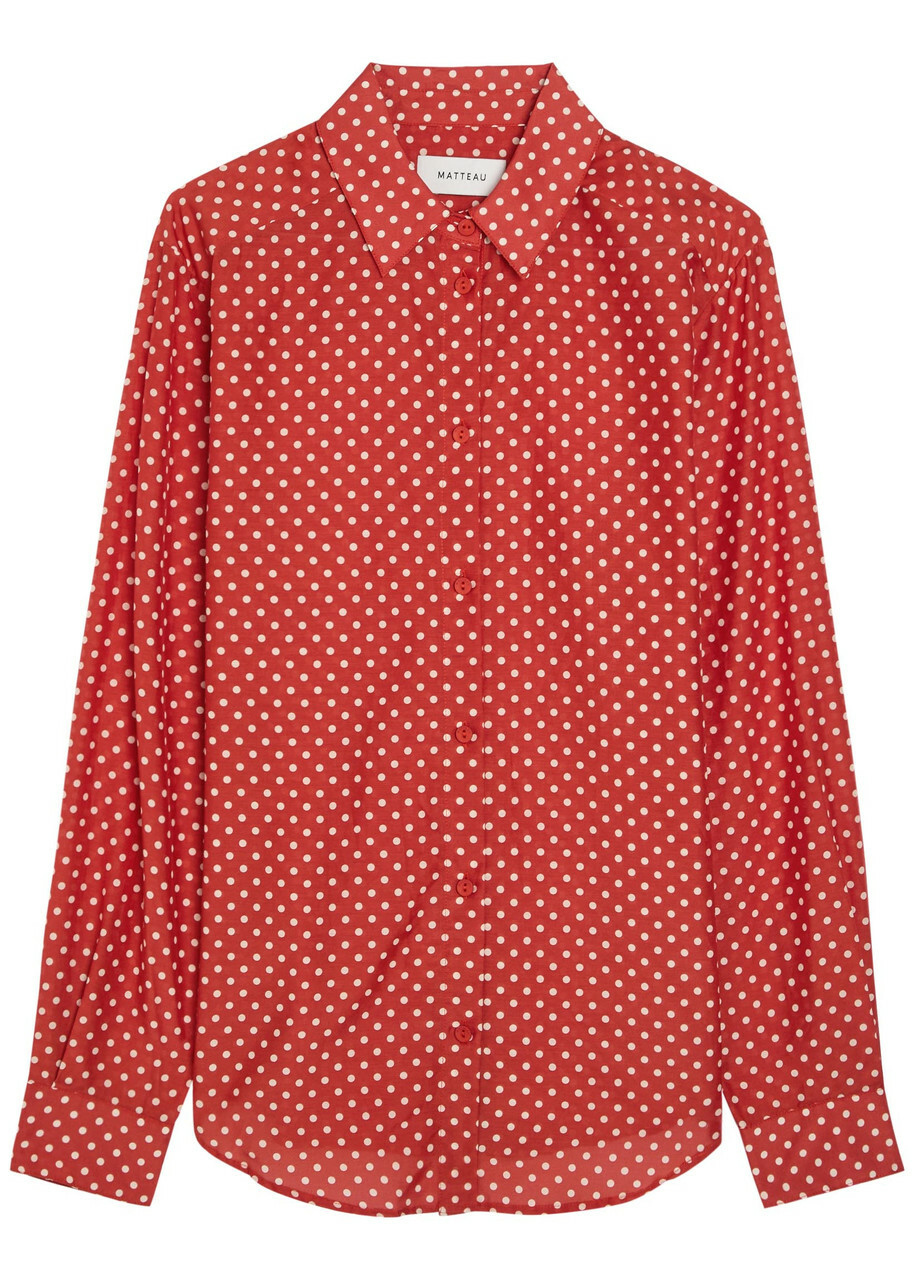 Matteau Polka dot Cotton and Silk-blend Shirt Red