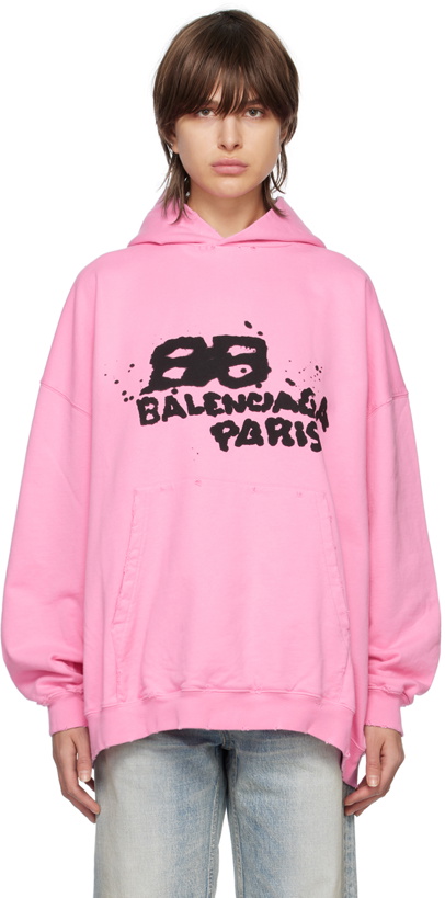 Photo: Balenciaga Pink 'Hand Drawn' BB Icon Hoodie