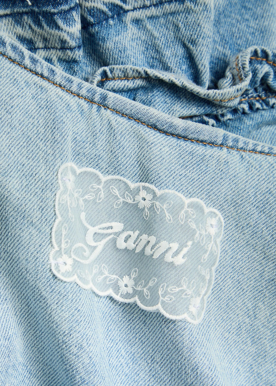 Ganni Frill Denim Mini Dress Light Blue