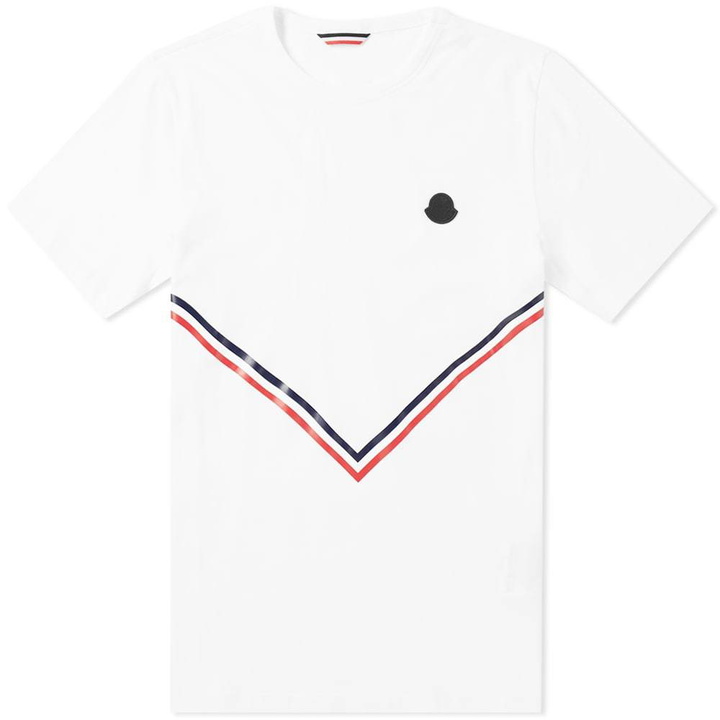 Photo: Moncler Tricolour Taping V Pattern Tee White