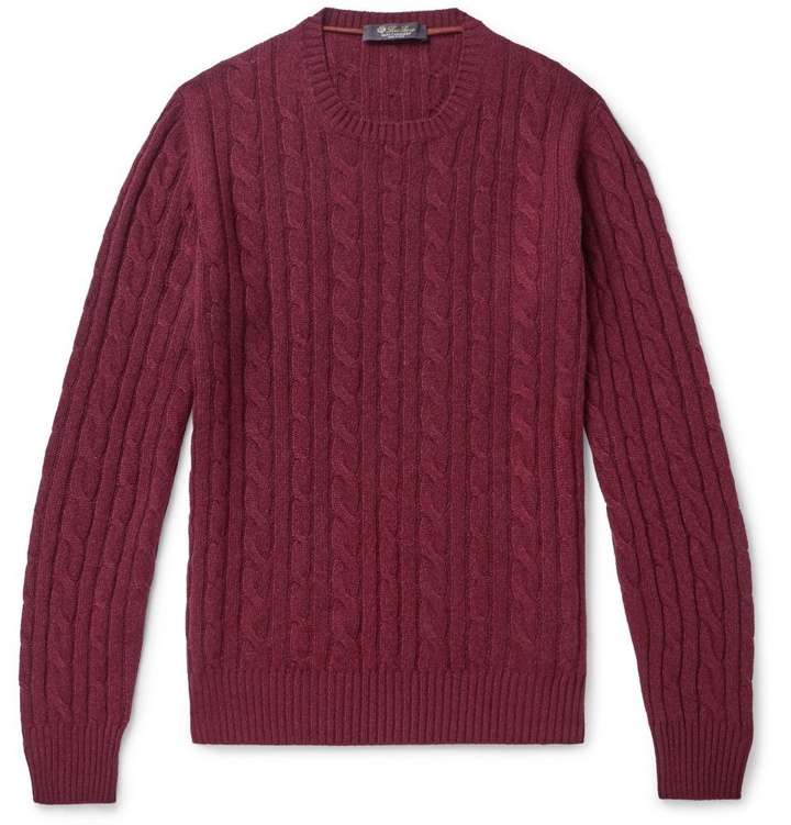 Photo: Loro Piana - Girocollo Slim-Fit Cable-Knit Baby Cashmere Sweater - Burgundy
