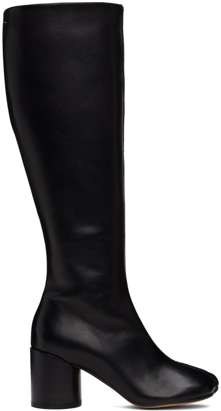 Photo: MM6 Maison Margiela Black Stitch-Out Leather Tall Boots