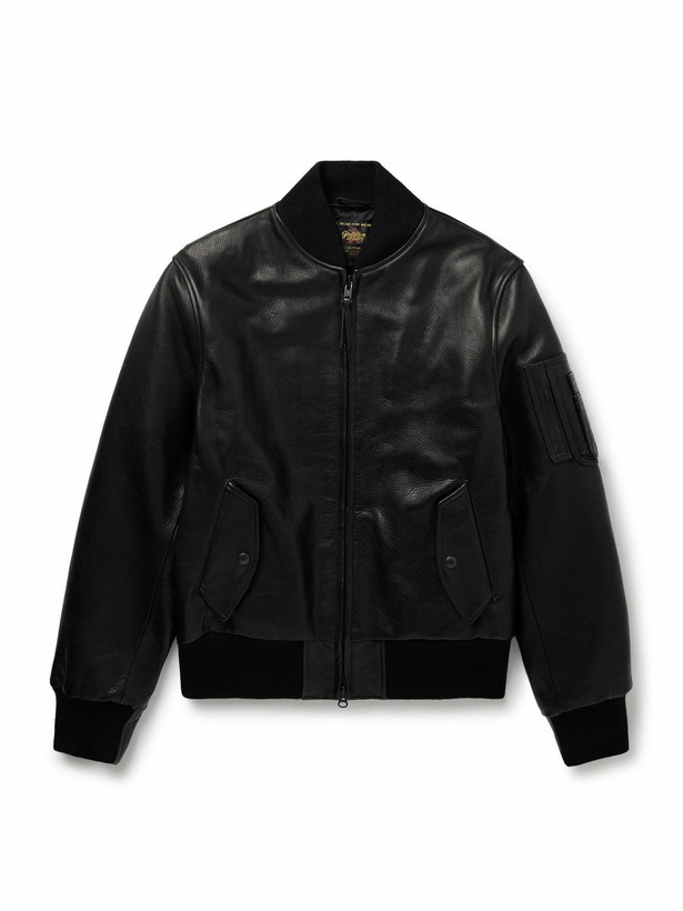 Photo: Golden Bear - Padded Full-Grain Leather Bomber Jacket - Black