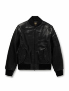 Golden Bear - Padded Full-Grain Leather Bomber Jacket - Black