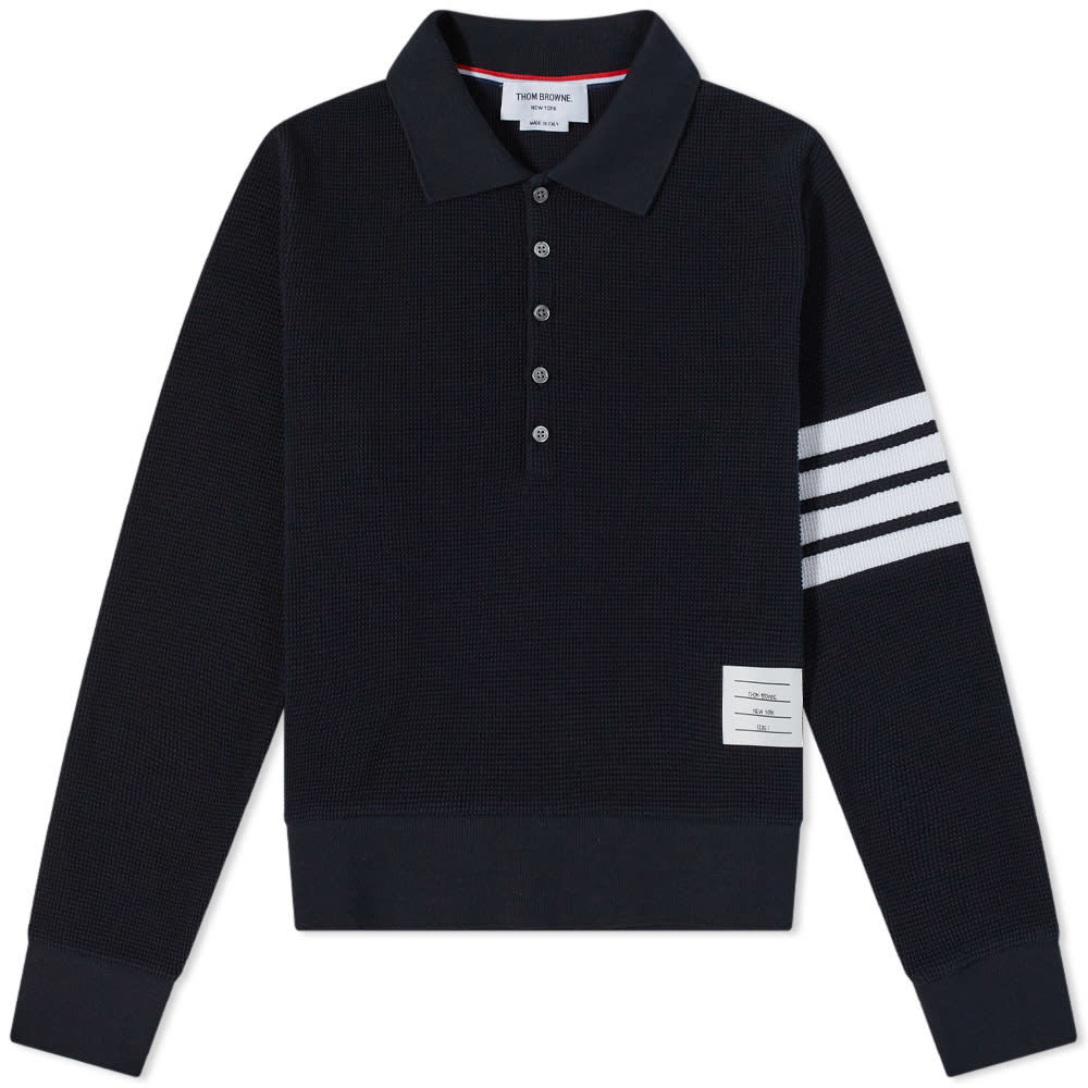 Thom Browne Long Sleeve 4 Bar Striped Waffle Polo Thom Browne