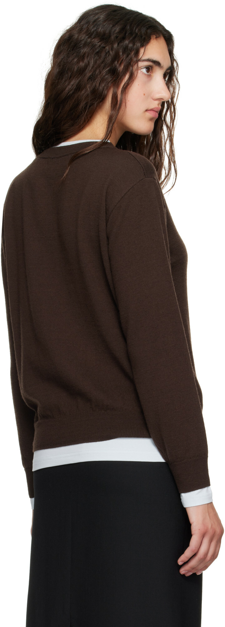TONYWACK Brown Superfine Wool Layered V-Neck Sweater