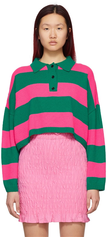 Photo: MSGM Pink & Green Striped Rugby Long Sleeve Polo
