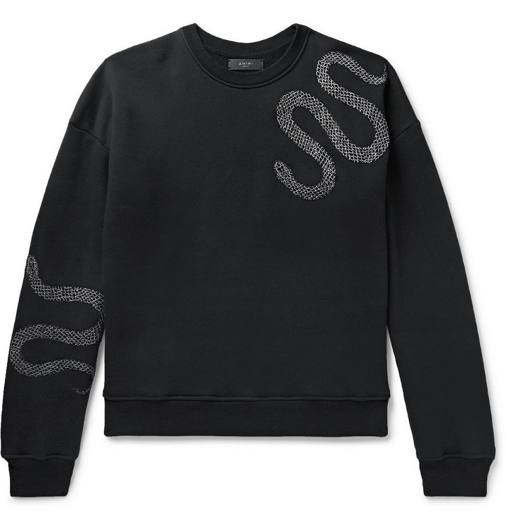 Photo: AMIRI - Oversized Appliquéd Loopback Cotton-Jersey Sweatshirt - Men - Black