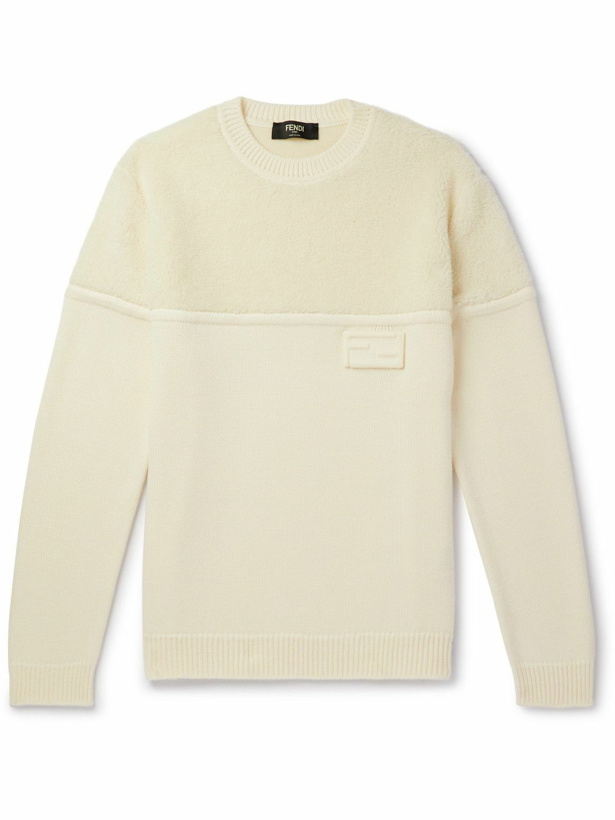 Photo: Fendi - Fleece-Panelled Logo-Appliquéd Wool and Silk-Blend Sweater - Neutrals