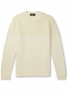 Fendi - Fleece-Panelled Logo-Appliquéd Wool and Silk-Blend Sweater - Neutrals