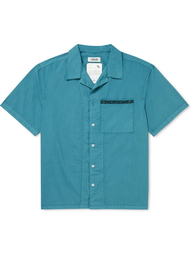 Photo: Adish - Camp-Collar Embroidered Garment-Dyed Cotton-Poplin Shirt - Blue