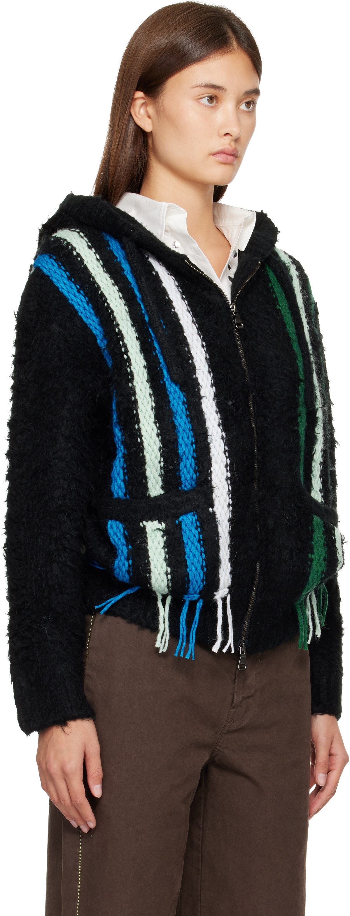 Andersson Bell Black Reverse Stripe Knit Hoodie