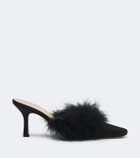 Mach & Mach Carolyn feather-trimmed satin mules