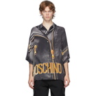 Moschino Black and Gold Leather Print Half-Sleeve Shirt