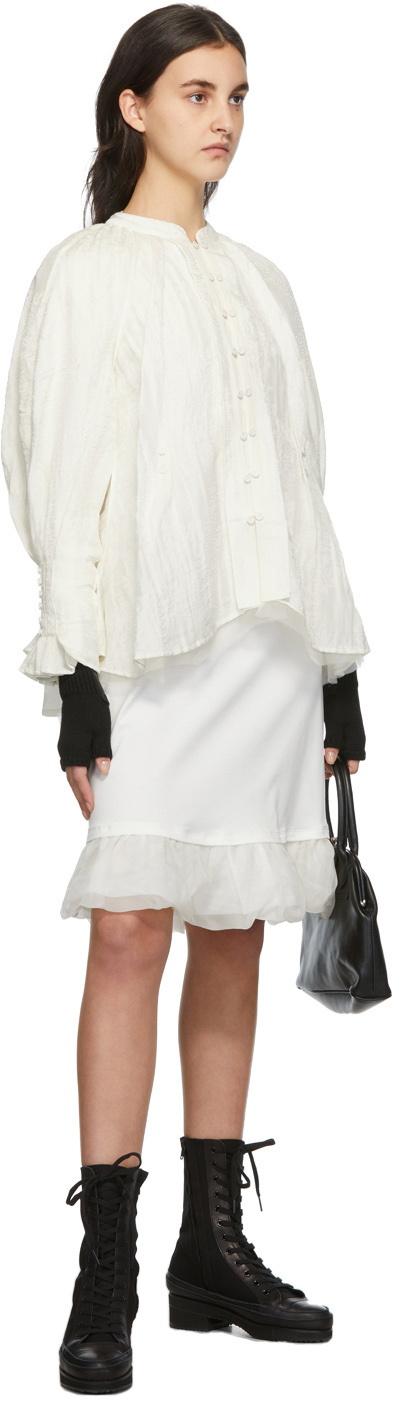 Renli Su White Mulberry Silk Puff Shoulder Dress