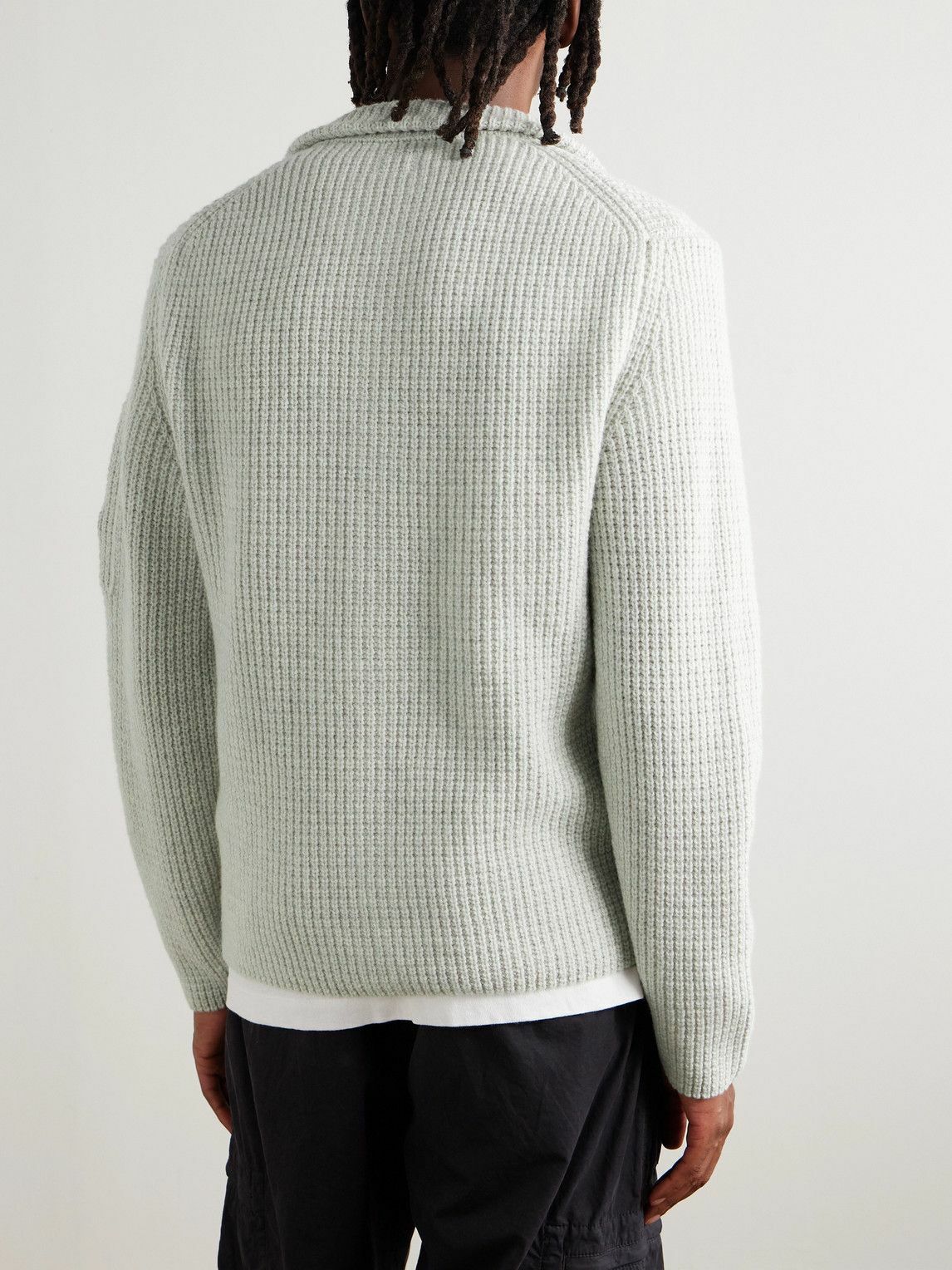 C.P. Company - Logo-Appliquéd Waffle-Knit Wool-Blend Zip-Up Sweatshirt - Neutrals
