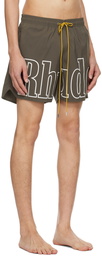 Rhude Brown Printed Swim Shorts