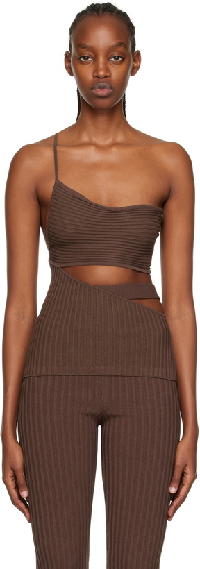 Photo: ANDREĀDAMO Brown One-Shoulder Tank Top