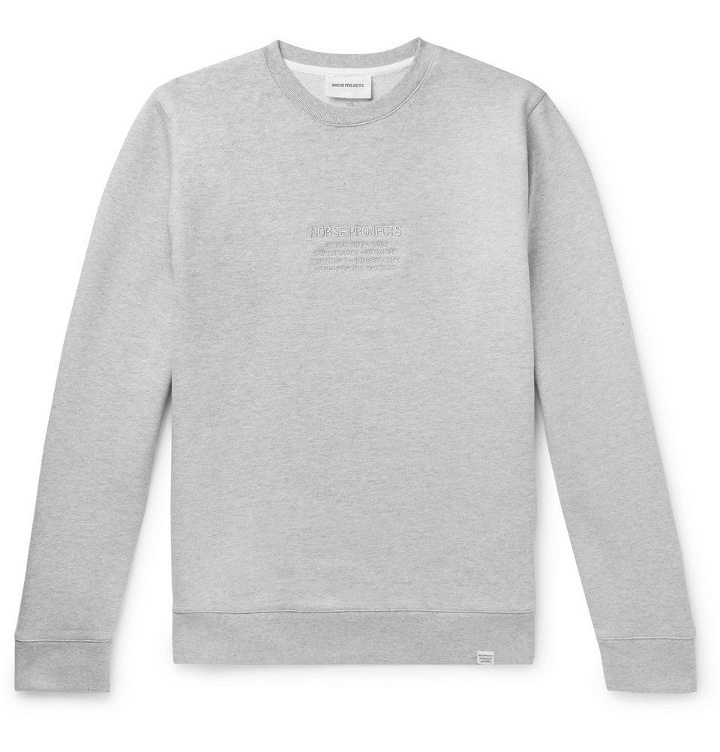 Photo: Norse Projects - Vagn Logo-Embroidered Loopback Mélange Cotton-Jersey Sweatshirt - Gray