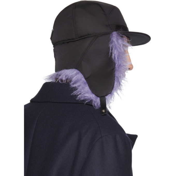 Prada Black and Purple Fur Flap Iris Cap Prada