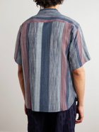 Kardo - Camp-Collar Embroidered Striped Cotton Shirt - Blue