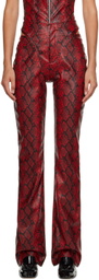 Puppets and Puppets Red and Black Cutout Faux-Leather Trousers