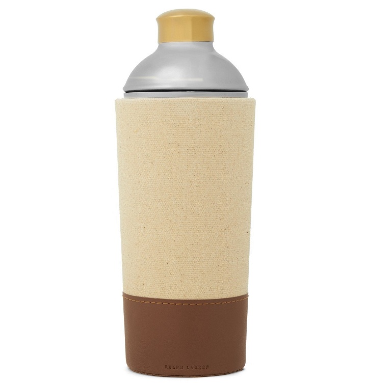 Photo: Ralph Lauren Home - Garrett Silver-Tone, Gold-Tone, Canvas and Leather Cocktail Shaker - Silver