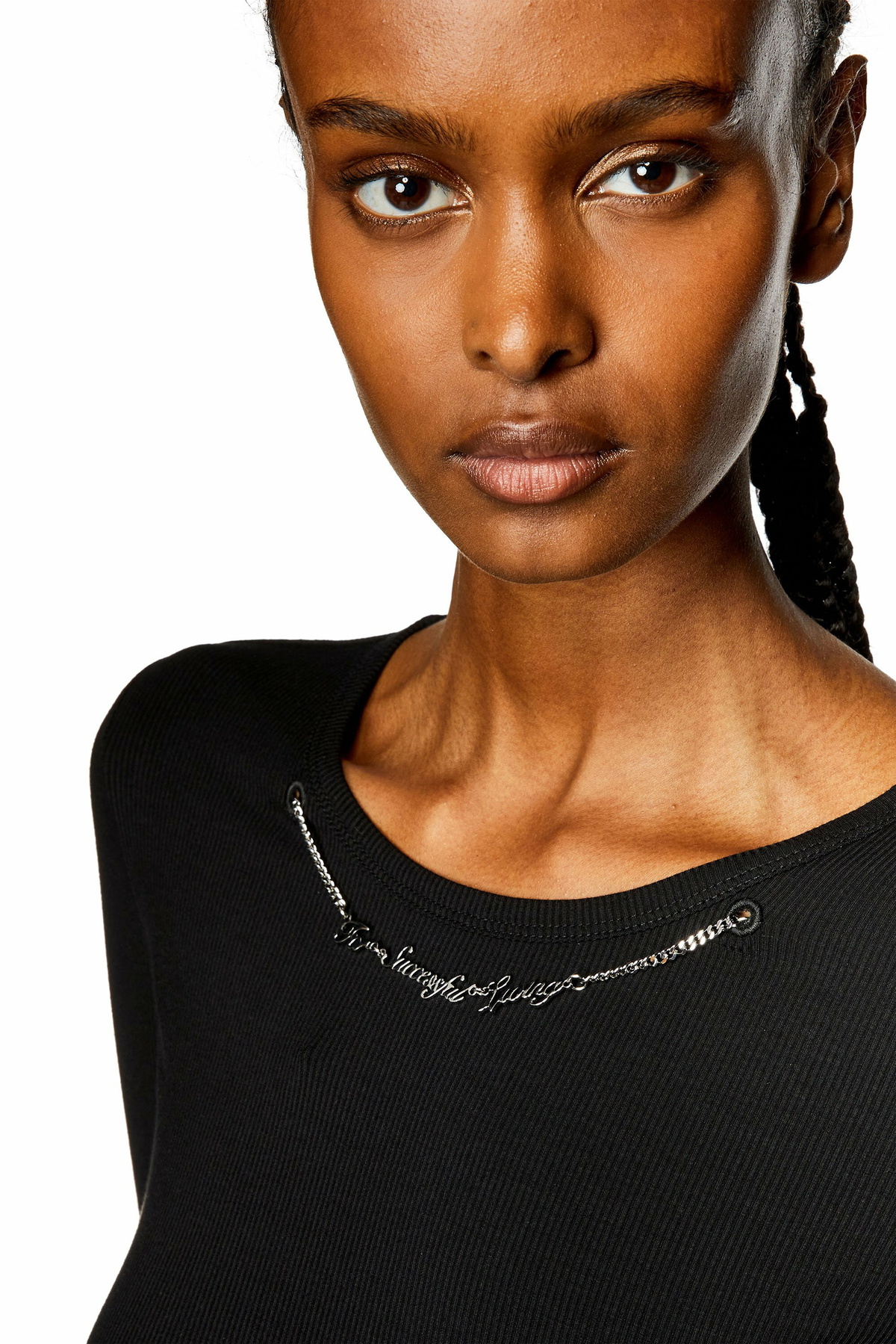 Diesel Long-sleeve top with chain necklace - T-Shirts Womens in Black