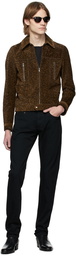 Saint Laurent Brown Suede Leopard Print Jacket