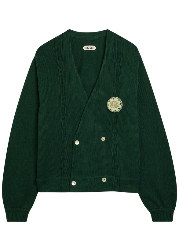 Photo: Bode Double-breasted Cotton Cardigan Dark Green