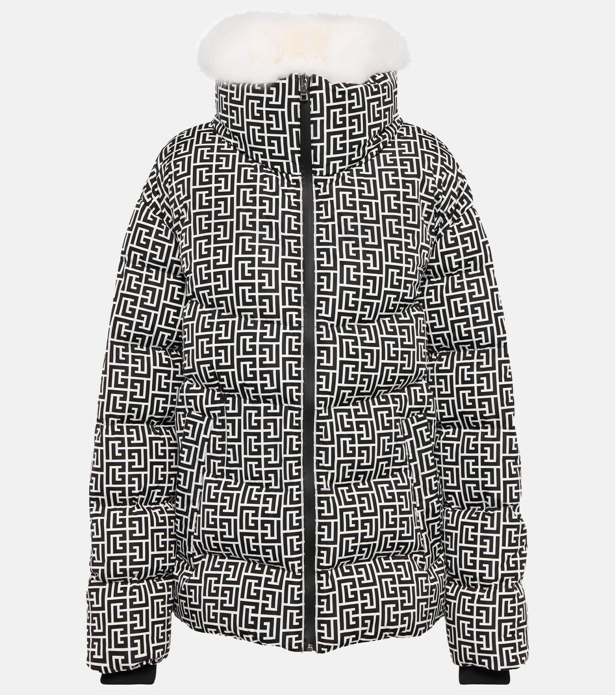 Balmain - Monogram faux fur-trimmed puffer jacket Balmain