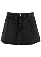 Frame Pleated Denim Mini Skirt Black