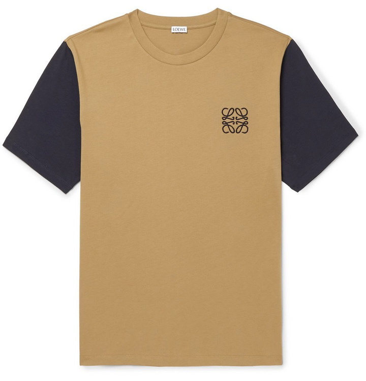 Photo: Loewe - Logo-Embroidered Two-Tone Cotton-Jersey T-Shirt - Men - Beige