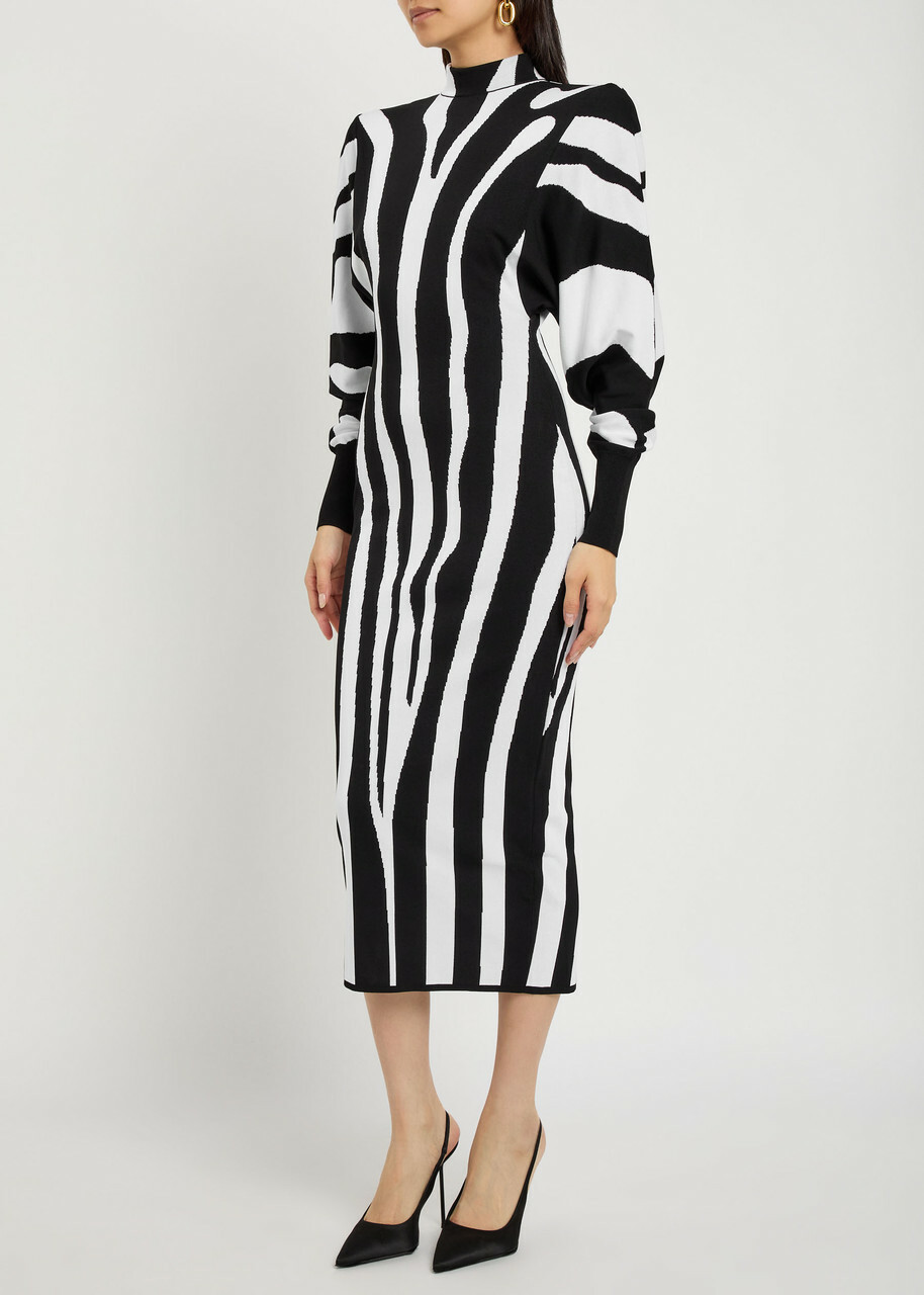 Balmain Zebra-jacquard Knit Midi Dress Multi Animal