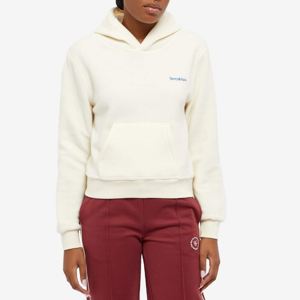 Sporty & Rich Women's Serif Logo Polar Hoody in Cream/Ocean Sporty